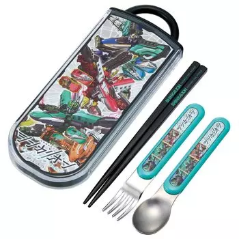 Skater Lunch Box Trio Set Chopsticks Spoon Fork Kids Cutlery Antibacterial Treatment Easy to Open Sliding Type Made in Japan Shinkalion World Boys