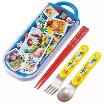 Skater Lunch Box Trio Set Chopsticks Spoon Fork Disney Toy Story 24 for Children Antibacterial Treatment Easy to Open Sliding Type Made in Japan