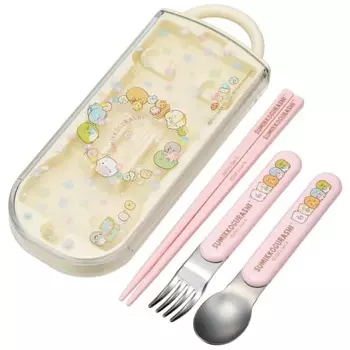 Skater Lunch Box Trio Set Chopsticks Spoon Fork Sumikko Gurashi Mole House for Children Antibacterial Treatment Easy to Open Sliding Type Made in Japa