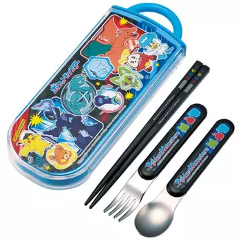 Skater Lunch Box Trio Set Chopsticks Spoon Fork Pokemon 24 Pokemon for Children Antibacterial Treatment Easy to Open Sliding Type Made in Japan TACC2A