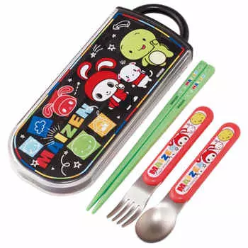 Skater Lunch Box Trio Set Chopsticks Spoon Fork Maizen Sisters for Children Antibacterial Treatment Easy to Open Sliding Type Made in Japan TACC2AG-A