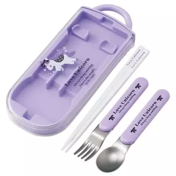 Skater Lunch Box Trio Set Chopsticks Spoon Fork Love Unicorn for Children Antibacterial Treatment Easy to Open Sliding Type Made in Japan TACC2AG-A