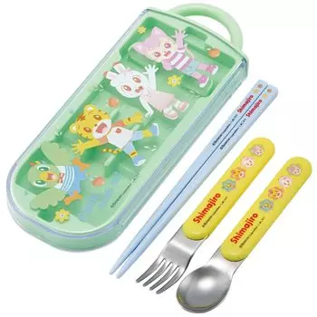 Skater Lunch Box Trio Set Палочки для еды Ложка Вилка Детские столовые приборы Антибактериальная обработка Легко открывается Раздвижной тип Сделано в Японии Shimajiro 23 Мальчики Девочки