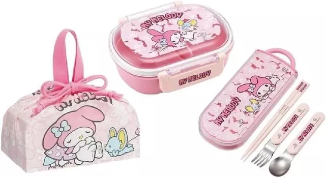 Skater My Melody 24 Ushiro Shiro антибактериальный, можно мыть в посудомоечной машине, пушистая крышка, плотный ланч-бокс, овальный бенто-бокс, 360 мл, набор для завтрака Trio, шнурок для завтрака My Melody розовый
