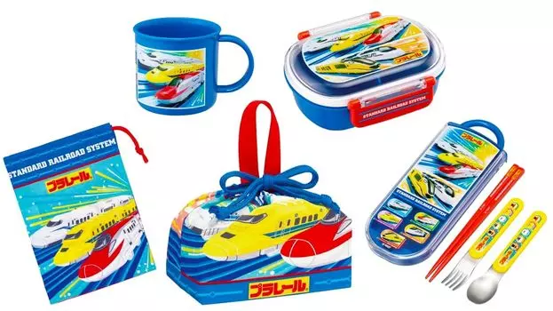 Skater Plarail 24 антибактериальный, можно мыть в посудомоечной машине, пушистая крышка, плотный ланч-бокс, овальный контейнер для бэнто, 360 мл, набор из трех чашек, сумка для ланча, поезд Shinkansen со шнурком синий