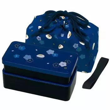Skater Shokado 2 Tier Bento Box with Drawstring Bag 640ml Fuku Usagi Navy KLS5