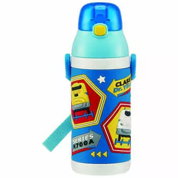 Skater Stainless Steel Children s Water Bottle 380ml Straw Drinking 3D Plarail SSPV4 Blue
