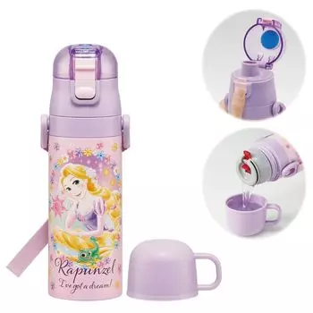 Skater Stainless Steel Water Bottle 2way Direct Drinking 470ml Cup Drinking 430ml Lightweight Type Disney Rapunzel on the Tower 25 Thermal Insulated