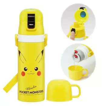 Skater Stainless Steel Water Bottle Direct Drinking 470ml Cup Drinking 430ml Pokemon Pikachu Face Lightweight Type Boys Pocket Monster Waterbottle