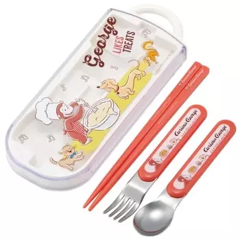 Skater Trio Set Chopsticks Spoon Fork Curious George 23 for Children Boys Antibacterial Made in Japan TACC2AG-A