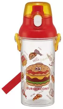 Skater Water Bottle 480ml Burger Conks Friends Plastic Clear Bottle for Children Made in Japan PSB5TR-A