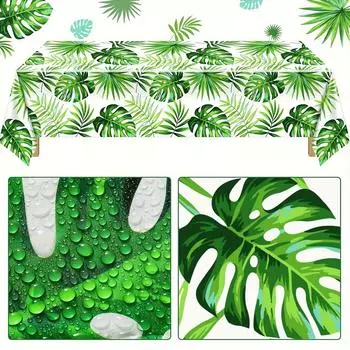 Скатерть для вечеринки в честь дня рождения с изображением пальмовых листьев в джунглях, пластиковая скатерть, водонепроницаемая и маслостойкая скатерть для вечеринки в честь дня рождения 137X274cm