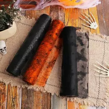 Скатерть-дорожка для стола на Хэллоуин с изображением летучей мыши и паутины, скелета, кухонный обеденный стол, центральный элемент для домашнего декора для вечеринки A