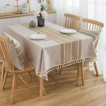 Скатерть, хлопчатобумажные льняные скатерти, не мнется, не выцветает, прямоугольная крышка с кисточкой для внутреннего и наружного обеденного стола 60x60cm серый