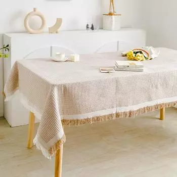 Скатерть из хлопка и льна, квадратные скатерти в деревенском стиле, скатерти из мешковины с кисточками для кухни, обеда, пикника, свадьбы 90x150cm белый