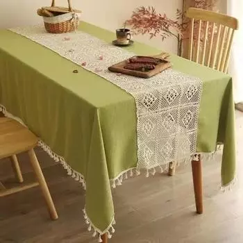 Скатерть из хлопка и льна в стиле пэчворк, кружевная французская кружевная скатерть для чайного столика с кисточками, декоративная зеленая скатерть 100x140cm 1pcs