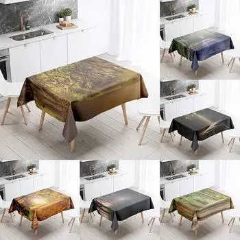 Скатерть из натуральных деревьев, мировые пейзажи, водонепроницаемая прямоугольная кухонная скатерть с защитой от пятен, украшение для дома 40x70cm