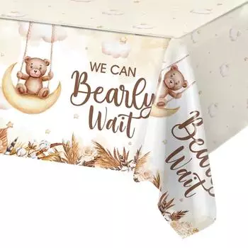 Скатерть из ПВХ с изображением коричневого медведя, декор для вечеринки по случаю дня рождения, детская скатерть, детский душ, декор для вечеринки по случаю первого дня рождения