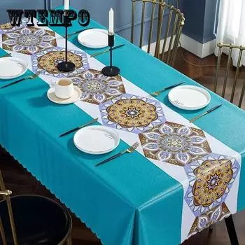 Скатерть из ПВХ с принтом, маслостойкая и водонепроницаемая скатерть, прямоугольное украшение для столешницы, моющаяся скатерть 90x90cm