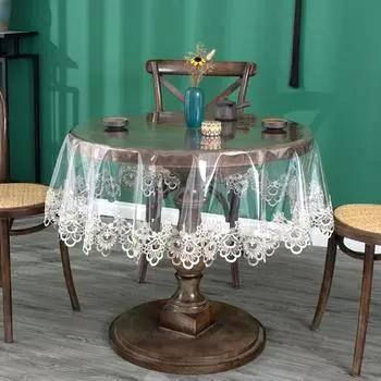 Скатерть из ПВХ с вышивкой и кружевным краем, водонепроницаемая и ниспадающая мягкая скатерть, бытовая скатерть для круглого стола, американский обеденный стол, скатерть для чайного стола 80x80cm