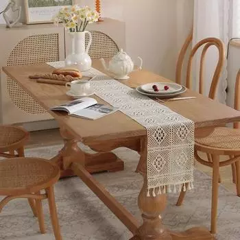 Скатерть Элегантная кружевная вышитая обеденная скатерть для стола в кафе Флаг с кисточкой Моющаяся белая скатерть для домашнего декора L
