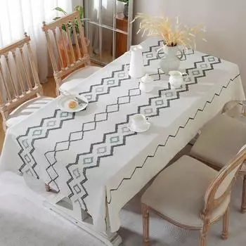 Скатерть Кантри Полосатая Вышивка Цветок Лен Тяжелая Крышка Кухонная Обеденная Скатерть Домашний Текстиль 140*140cm