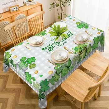Скатерть ко Дню Святого Патрика, серая, в клетку, с изображением трилистника, украшение ко Дню Святого Патрика, покрытие стола для пикника, ужина на открытом воздухе в фермерском доме 50x50cm napkin