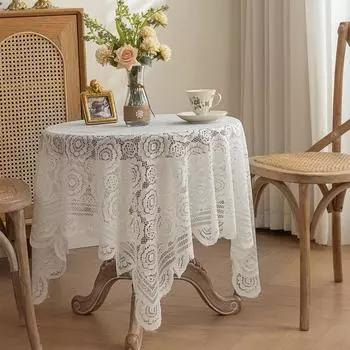 Скатерть кружевная трикотажная основа Кантри стиль Цветочный Ажурный Полиэстер Покрытие для обеденного стола Декоративное покрытие для домашнего декора 80*80cm белый