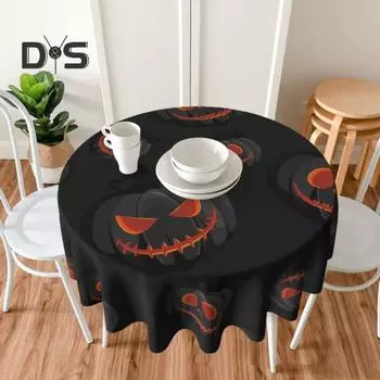 Скатерть на Хэллоуин с принтом тыквы демона в темном стиле, круглая форма, легкая в уходе защита стола, украшение для банкета, скатерти чёрный