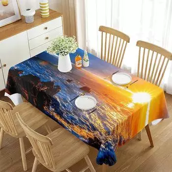 Скатерть «Океан», романтический закат на пляже, солнечные лучи, отражение на море, картина, столовая, кухня, прямоугольное покрытие для стола 40x70cm 15x27inch