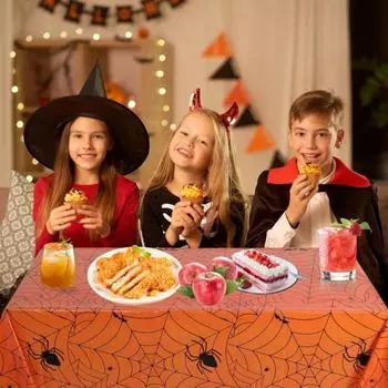 Скатерть-паутина на Хэллоуин, водонепроницаемая пластиковая скатерть для прямоугольного обеденного стола чёрный