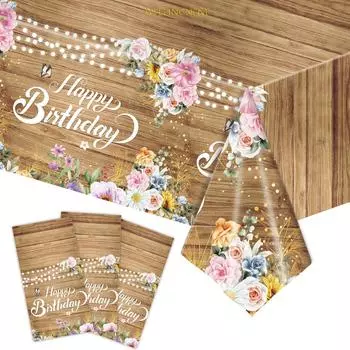 Скатерть под дерево, украшение для стола на день рождения, пластиковая одноразовая скатерть 137x274cm(53x107inch)