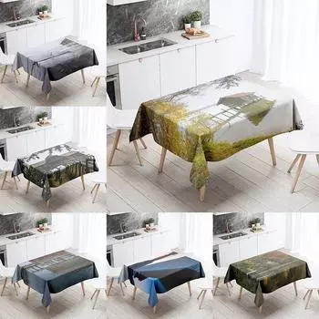 Скатерть River House, природный пейзаж, защита от пятен, водонепроницаемая, прямоугольная, кухонный, обеденный стол, домашний декор 40x70cm