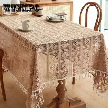 Скатерть ручной работы из полиэстерового кружева в стиле бохо - алый бежевый вышитый волнистый треугольный дизайн, элегантная прямоугольная скатерть для свадьбы, вечеринки, дома 140*180CM