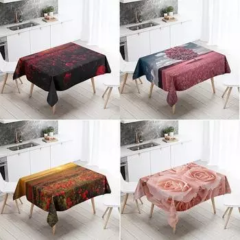 Скатерть с цветком розы, украшение для ресторанного стола, свадебное пятно, водонепроницаемая, прямоугольная 40x70cm