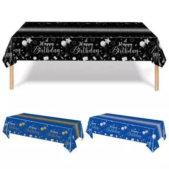 Скатерть «С Днем Рождения», водонепроницаемая, устойчивая к пятнам, прямоугольная одноразовая пластиковая защитная крышка для обеденного стола серебряный/синий