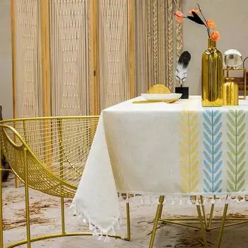 Скатерть с кисточками и вышивкой, хлопковое белье, пыленепроницаемая крышка для обеденного стола, для кухни, столовой, вечеринки, украшения домашнего стола 90x90cm