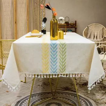 Скатерть с кисточками и вышивкой, хлопковое белье, пыленепроницаемая крышка для обеденного стола, для кухни, столовой, вечеринки, украшения домашнего стола 90x90cm