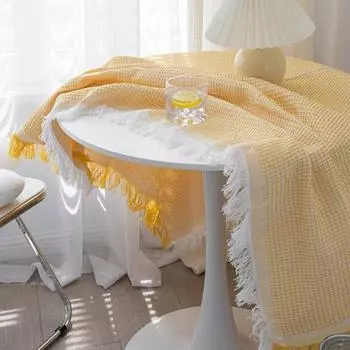 Скатерть с кисточками, устойчивая к нагреванию, дышащая, скатывается, моющаяся, нескользящая, нескользящая. 90cm светло-серый