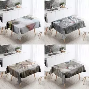 Скатерть с милым котом, водонепроницаемая прямоугольная скатерть с защитой от пятен, украшение для кухонного стола, домашний декор 40x70cm