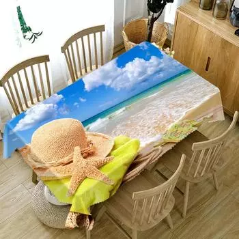 Скатерть с рисунком морской звезды и морского пейзажа, утолщенная хлопковая прямоугольная круглая скатерть для свадьбы, пикника, вечеринки 40 X 40CM