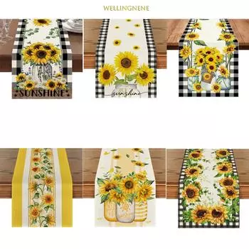 Скатерть с принтом подсолнечника, кухонный стол, ткань, декоративная скатерть 33x183cm(13x72inch)
