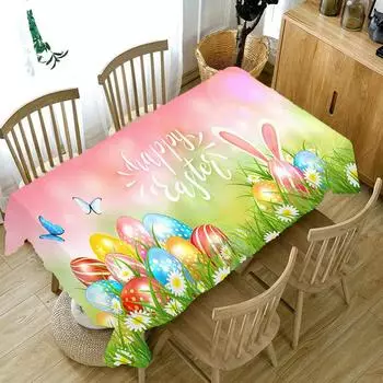 Скатерть с принтом «Яйцо и кролик» Пасхальная скатерть для вечеринки, Дня Благодарения, Рождественский праздничный стол, праздничные украшения, аксессуары 40x70cm15x27inch