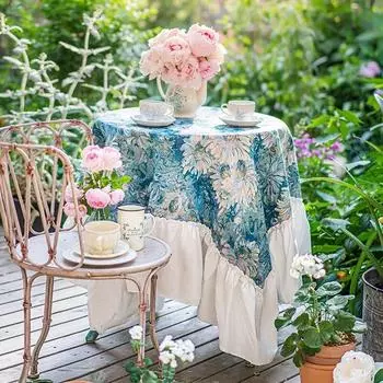 Скатерть с рюшами в деревенском стиле для дома, столовой, праздника, свадьбы, вечеринки, покрытие для стола, аксессуары для украшения обеденного стола 110x110cm