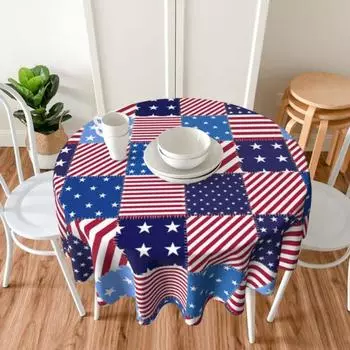 Скатерть со звездами и полосами, американский флаг, принт 4 июля, патриотический стиль, круглая форма, простая в уходе, защита стола, банкетное украшение, скатерть