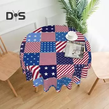 Скатерть со звездами и полосами, американский флаг, принт 4 июля, патриотический стиль, круглая форма, простая в уходе, защита стола, банкеты, столовая, кухня, вечеринка разноцветный