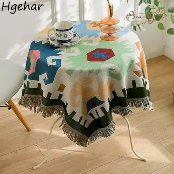Скатерть в китайском национальном стиле в стиле ретро с кисточками из хлопка и льна, устойчивая к грязи, геометрическое стильное украшение для дома Obrus 90*90cm