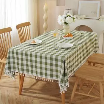 Скатерть в клетку, имитация хлопка и льна, нордическая противообрастающая и пыленепроницаемая бытовая скатерть, скатерть для журнального столика, чехол для коврика для стола, полотенце 140*140cm зелёный
