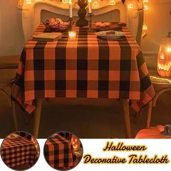 Скатерть в клетку на Хэллоуин, домашний кухонный стол, украшение праздничной атмосферы, скатерть в клетку черного и оранжевого цвета, прямоугольные скатерти 100x140cm