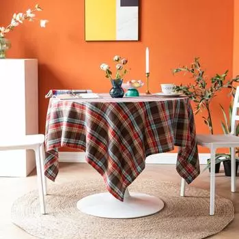 Скатерть в шотландскую клетку Пасторальная ткань Художественная хлопковая льняная квадратная скатерть Литературный круглый обеденный стол Коврик Квадратная скатерть 60x60cm